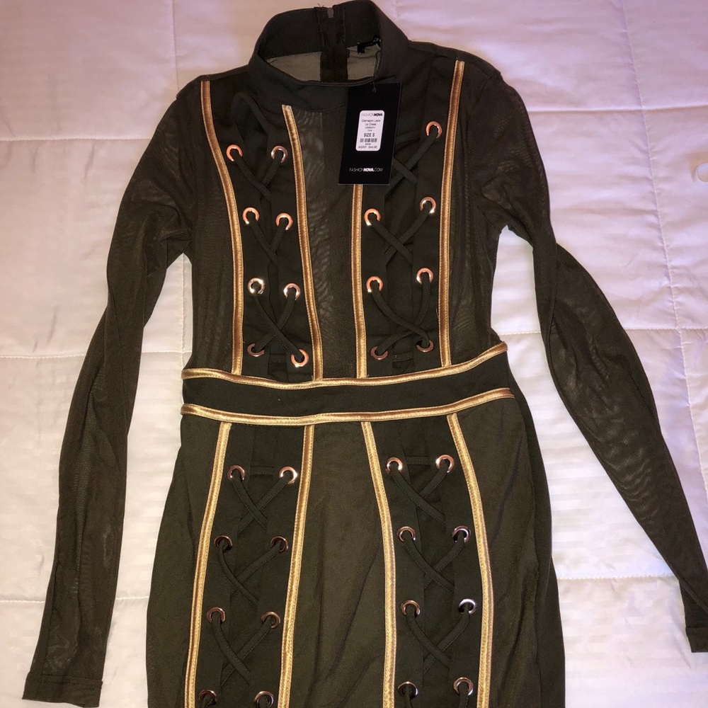 Olive Mesh Bodycon Dress